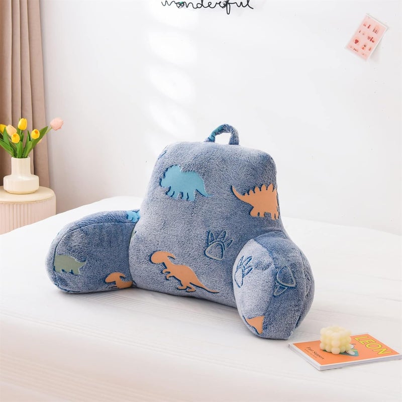 Aimuan Reading Pillow Glow in The Dark Bed Rest Wedge kids Glow Backrest Pillow Dinosaur Print with Arms Back Support for Sitting Up in Bed Cushion, Orange-blue - Image 5